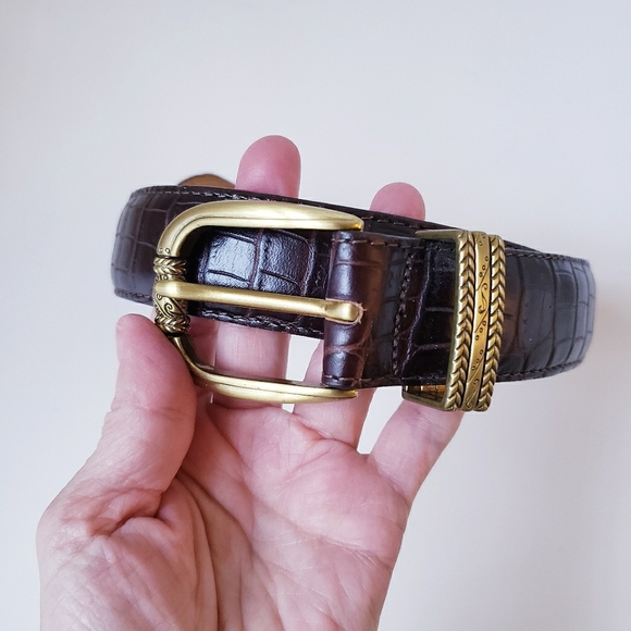 Talbots Brown Croc Print Leather Belt - Picture 1 of 11